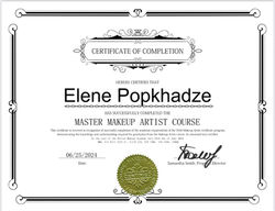 Master Makeup Artist course certificate for Elene Popkhadze
